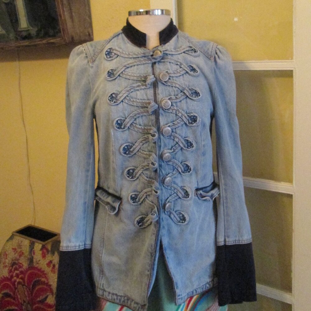 Free People Denim Military Jacket Long Small